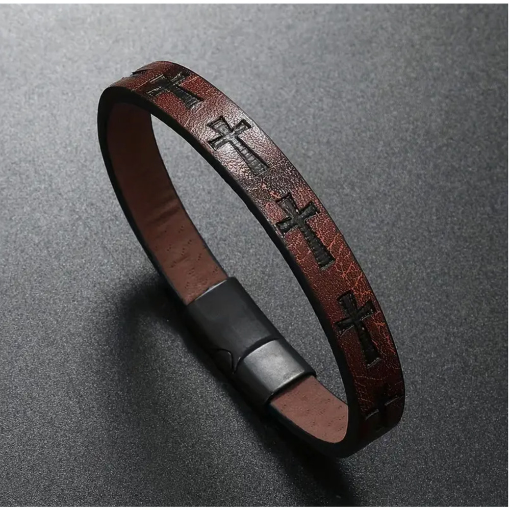 Men's Fashionable Retro PU Leather Cross-Magnetic Buckle, Coffee, Perfect Gift